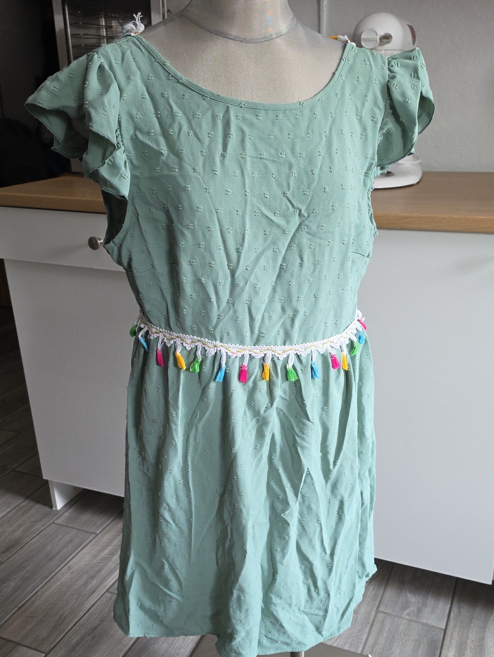 SHEIN Mint Green Backless Dress with Colorful Tassel Waist